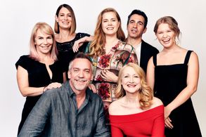 Amy Adams, Patricia Clarkson, Chris Messina, Marti Noxon, Jean-Marc Vallée, Gillian Flynn, and Eliza Scanlen at an event