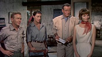 John Wayne, Red Buttons, Michèle Girardon, and Elsa Martinelli in Hatari! (1962)