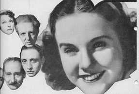 Deanna Durbin, Mischa Auer, Alice Brady, Adolphe Menjou, Eugene Pallette, and Leopold Stokowski in One Hundred Men and a