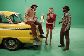 Michael Madsen, Kristina Klebe and Kevin Arbouet on the set of Desperate Endeavors