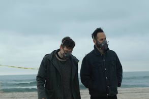 Conor William Wright and Max Dickter on the set of Grey Dog