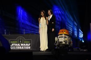 Mary Elizabeth Winstead, Dave Filoni, and Natasha Liu Bordizzo at an event for Ahsoka (2023)