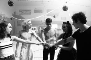 Olivia Tennison, Coda Marcus, Easton Michaels, Fiona Rose, and director Danny Villanueva on the set of I Dream of a Psyc