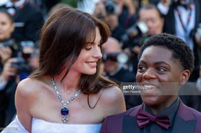 CANNES, FRANCE - MAY 19: Anne Hathaway and Jaylin Webb attend the screening of 