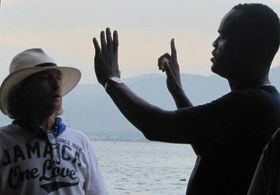 On set of Destiny. Jeremy (Director) going over a shot with Chris (DOP)