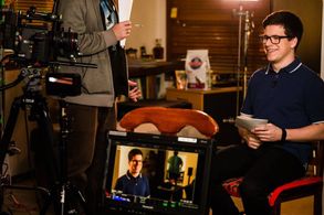 Behind the scenes shot of Kyle McCallion on set of 'Seat League'