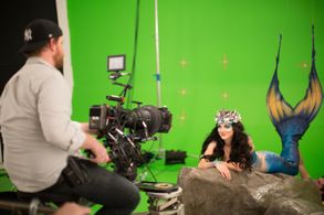 Morgan Matthews on set for Starbucks Commercial shoot