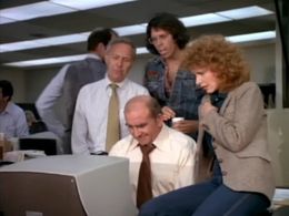 Edward Asner, Mason Adams, Daryl Anderson, and Linda Kelsey in Lou Grant (1977)