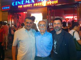 Davide Manuli in Milan, in front of the historical movie theatre CINEMA MEXICO, with its owner Antonio Sancassani and wr