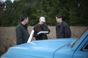 Reviewing script notes with Rusty Martin, Sr. and Joseph Gray