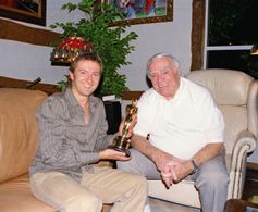 with Ernest Borgnine, filming PASSION & POETRY - THE BALLAD OF SAM PECKINPAH (2003)