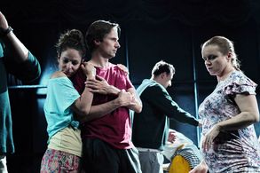 Halka Tresnáková, Pavel Simcík, Jaroslav Plesl, and Veronika Khek Kubarová in The End of Dejvice Theatre (2019)
