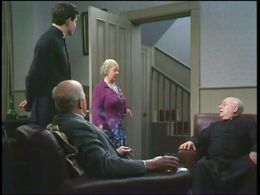 Daniel Abineri, Gabrielle Daye, Arthur Lowe, and Patrick McAlinney in Bless Me Father (1978)