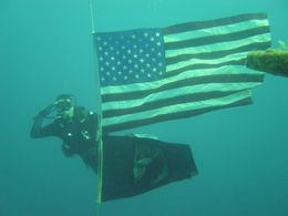 Hanging 100 ft. deep on the U.S.S. Oriskany in the Gulf of Mexico.