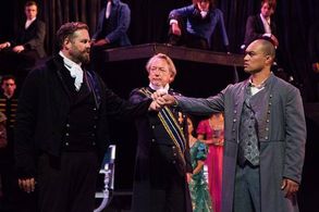 Shakespeare Orange County's HAMLET. L-David Denman, M-John Walcutt, and Tavale as LAERTES.