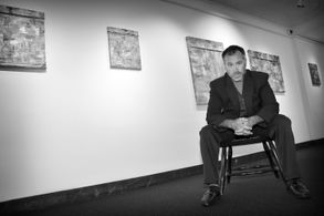 Michael Ricigliano at his art exhibit “Boxes” in Manhattan, 2022