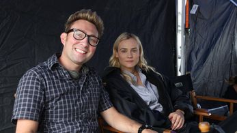 Alex Plank with Diane Kruger in video village on set of The Bridge.
