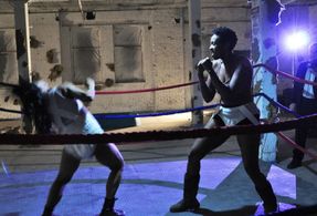 Rehearsing the fight scene with Lisa Berry in the Mr. Viral feature film