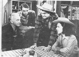 George Reeves, William Boyd, Jay Kirby, and Teddi Sherman in Colt Comrades (1943)