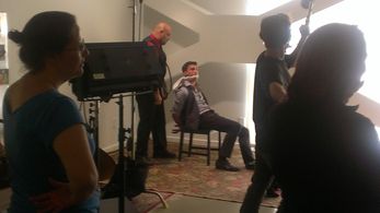 Kyle Horne on the set for Mob Shrink