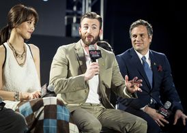 Chris Evans, Mark Ruffalo, and Claudia Kim at an event for Avengers: Age of Ultron (2015)