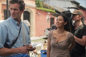 Chris Keener with Olga Segura on the set of The Garden of Steven