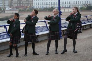 Georgia Henshaw, Eleanor Tomlinson, Georgia Groome, and Manjeeven Grewal in Angus, Thongs and Perfect Snogging (2008)