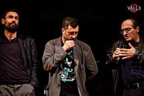 October 2013, Davide Manuli with film critic Roberto Silvestri and actor Fabrizio Gifuni, at TEATRO VALLE OCCUPATO for M