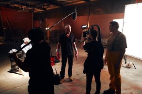 Anthony Littlechild, Stephen Curry and Jackson Tozer on set for Hatchback