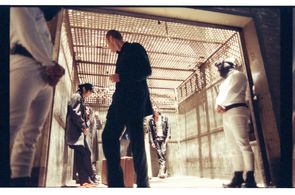 Nick Egan on the set of Motley Crue's Hooligan's Holiday video