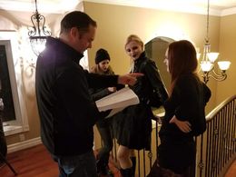 Director Brandon Rhiness with the Goth Girls on the Hot Box set.