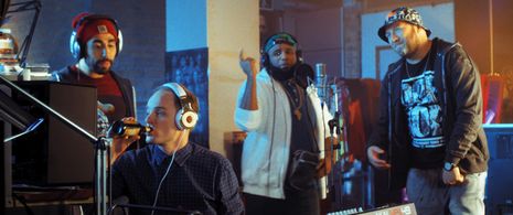 Mimoun Oaïssa, Ruben van der Meer, Guido Pollemans, and Willie Wartaal in The Masters (2015)