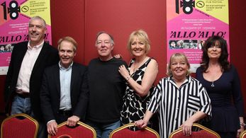 Arthur Bostrom, Richard Gibson, Kim Hartman, Sue Hodge, Vicki Michelle, and Guy Siner at an event for 'Allo 'Allo! (1982