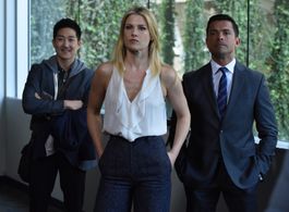 Ali Larter, Mark Consuelos, and Tim Jo in Pitch (2016)