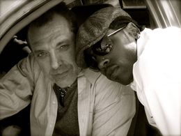 Still of Shane Dean and Tom Sizemore on the set of The Saints of Mt. Christopher