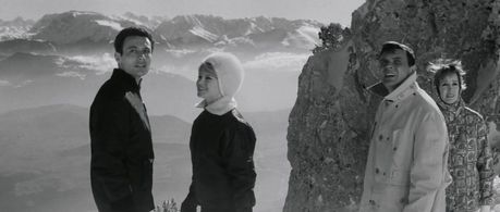Brigitte Bardot, Joséphine James, Jacques Riberolles, and Michel Subor in Please, Not Now! (1961)