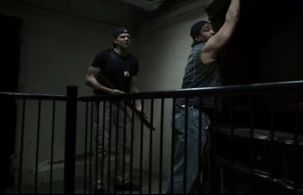 Staircase Gridlock: Are You Kidding Me? It's stuck man! 'Deliver Us From Evil' film.(Joel McHale, Dennis Jay Funny) #NoS