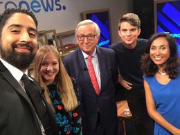 Jean-Claude Juncker, Abdel en Vrai, Karel Kovár, Diana zur Löwen, and Isabelle Kumar in #AskJuncker: European Commission