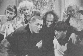 Lucille Ball, Moe Howard, Larry Fine, Phyllis Crane, Gertie Green, and Curly Howard in Three Little Pigskins (1934)