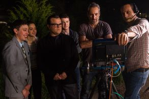 Jack Black, Jacques Jouffret, Rob Letterman, Dylan Minnette, Ryan Lee, and Odeya Rush in Goosebumps (2015)