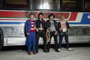 Jacob Slater, Toby Wallace, Louis Partridge, Anson Boon, and Rebecca Brenneman in Pistol (2022)