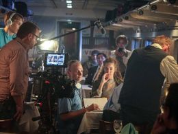 Chet Thomas directing on the set of Bound For Midnight with actress Lacy Hartselle