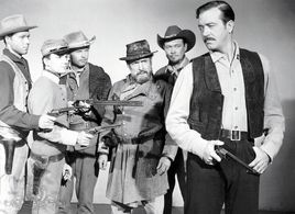 Ben Cooper, Sterling Franck, Ben Johnson, J. Carrol Naish, John Payne, and John Smith in Rebel in Town (1956)