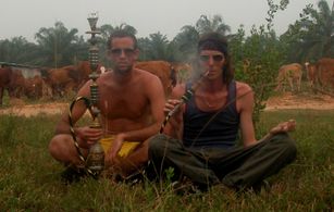 Chris Keener in Cambodia with Chadwick Brown on the set of Strollin On.