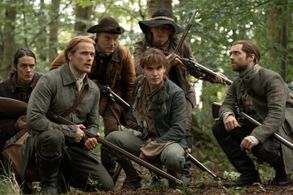 César Domboy as Fergus, Sam Heughan as Jamie Fraser, Jack Tarlton as Kenny Lindsay, Paul Gorman as Josiah Beardsley and 
