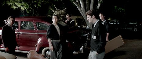 John Lloyd Young, Vincent Piazza, Erich Bergen, and Michael Lomenda in Jersey Boys (2014)