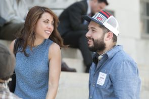 on set with star Elizabeth Rodriguez