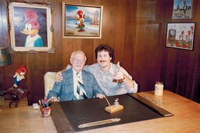 Walter Lantz (producer, animator, creator 'Woody Woodpecker') and Arnold Leibovit 