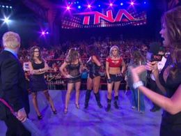 Jeff Jarrett, Lisa Marie Varon, Jamie Szantyr, Brooke Adams, Karen Jarrett, and Ashley Simmons in TNA iMPACT! Wrestling 
