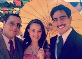 Com Tiago Abravanel e Juliana Lohmann nos bastidores da novela Joia Rara.